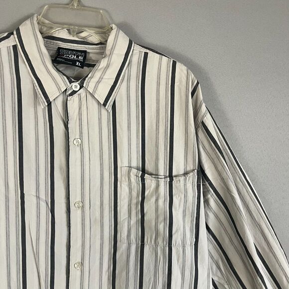 Vintage Southpole Shirt Men's XL Light Gray Striped Cotton Long Sleeve Button-Up - Picture 2 of 8